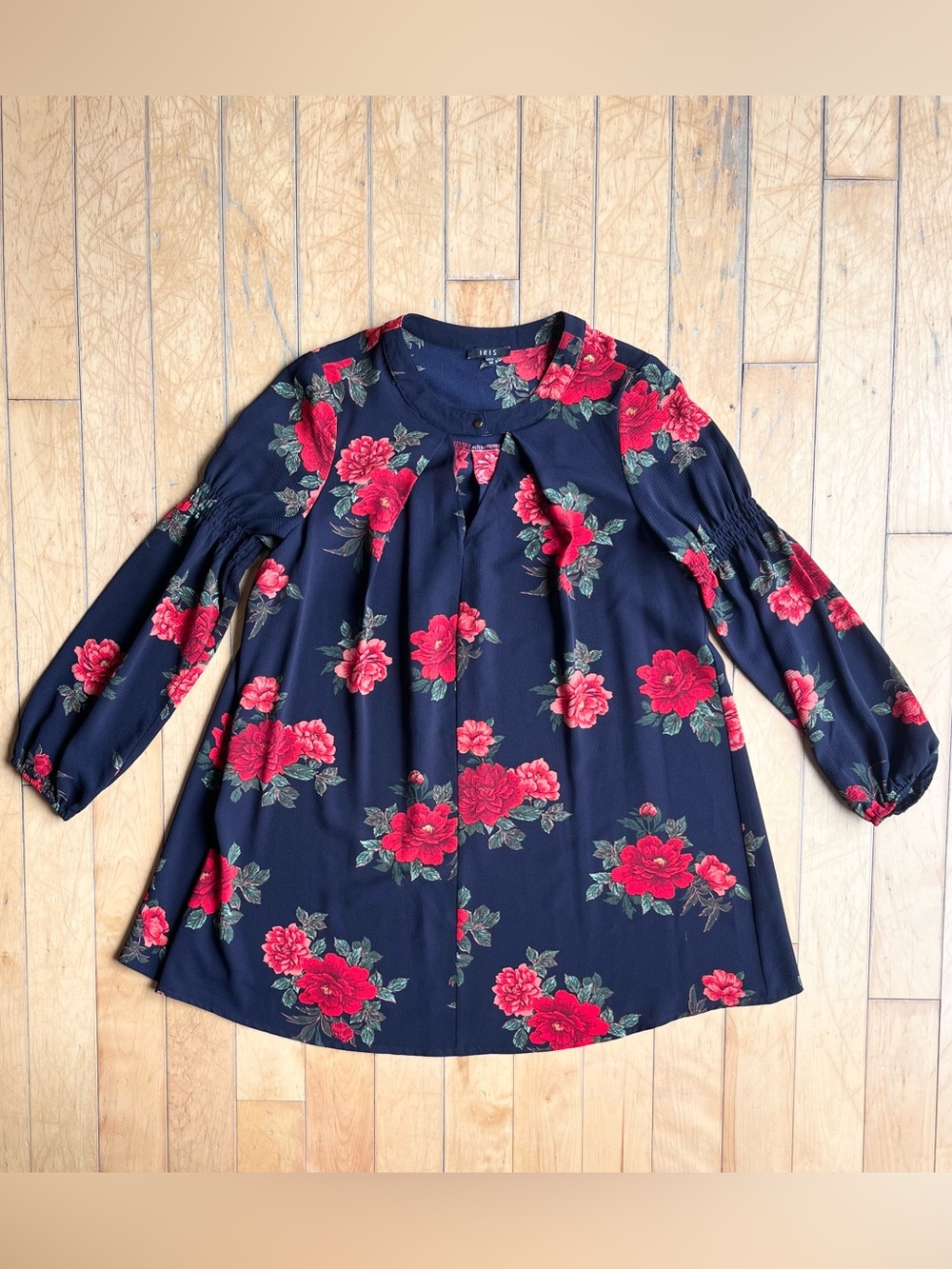 Iris Setlakwe Navy Floral Romantic Boho Cottagecore Tunic / Dress Size Medium